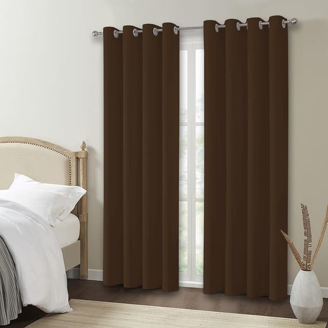 Detalle de VEHEDE Blackout Curtains Eyelet Thermal Insulated, 54 Inch Drop (2 Panels) – Brown