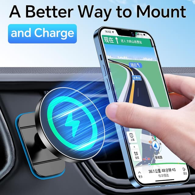 Detalle 2 de Coolpow MagSafe Car Mount Charger (15W) with Super Magnet for Dash Vent