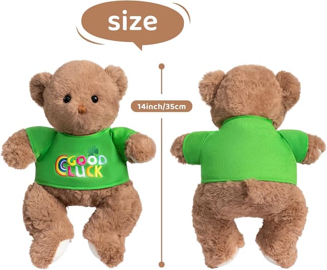 Detalle de BEJOY Glücksbär Teddybär (35 cm) mit „Good Luck“-Shirt – kuscheliges Plüschtier als Geschenk