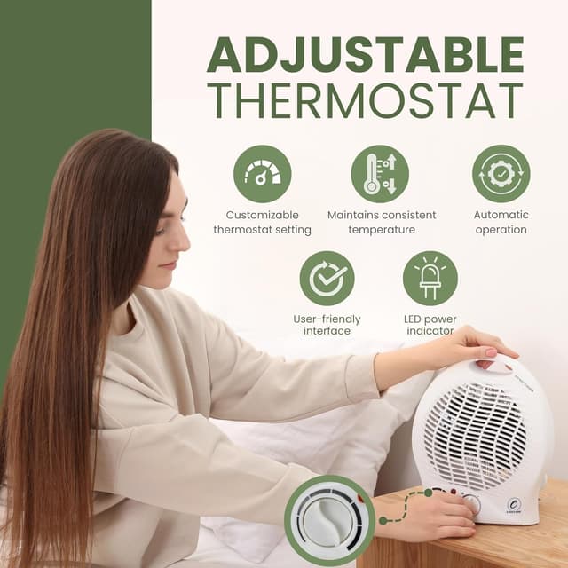 Detalle de Coselena 2kW Electric Fan Heater with Thermostat, Frost Watch & Cooling Function (White)