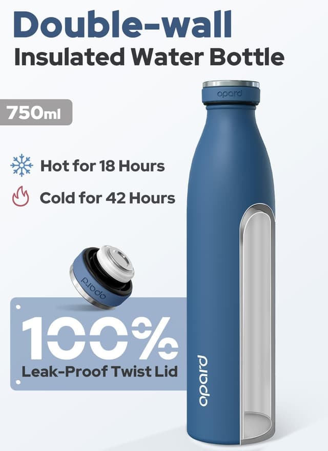 Detalle de Opard Insulated Water Bottle (Stainless Steel) 750ml, Deep Ocean Blue – 42hrs cold / 18hrs hot, leakproof