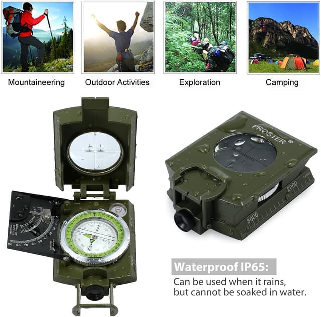 Detalle 2 de Proster bussola precisa con clinometro per attività outdoor, luce fluorescente e borsetta portatile