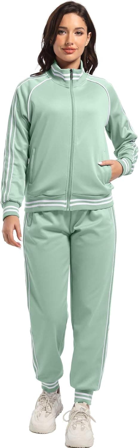 Detalle de ANOTWENER Damen Trainingsanzug-Set mit Streifen (2-teilig, mit Taschen) S–XXL