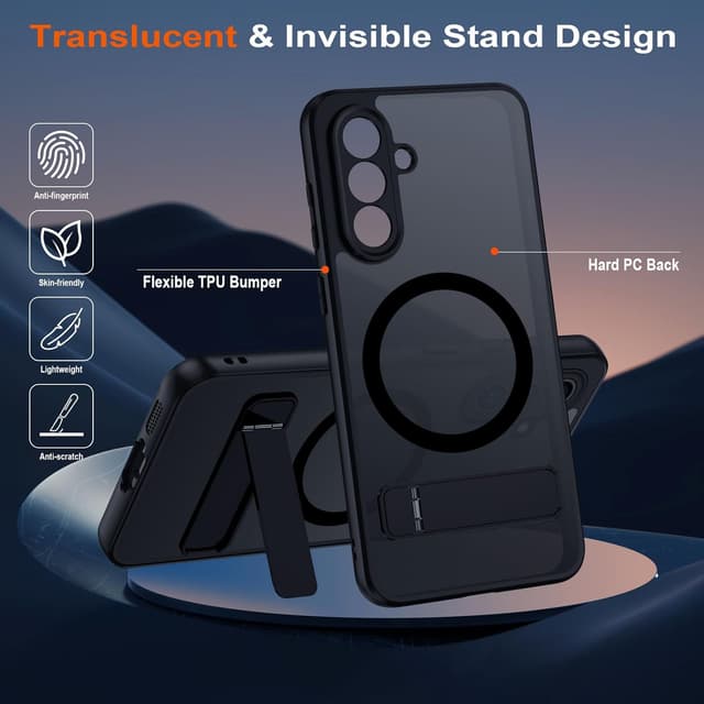 Detalle de TUUTPU Hülle für Samsung Galaxy S25 FE mit MagSafe & klappbarem Stand, transluzent-matter Rückenlehne und stoßfester Militärschutz