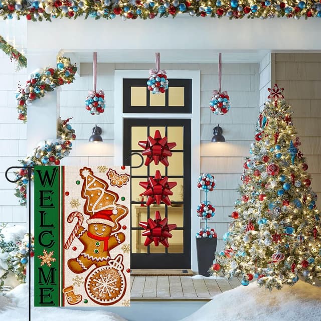 Thumbnail 4 de FUYUCHEN Welcome Gingerbread Man Garden Flag 12 x 18 in 🎍