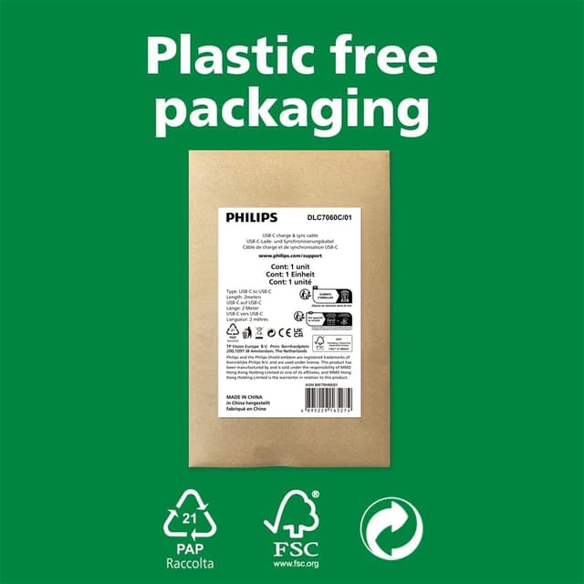 Detalle 2 de Philips DLC7060C : câble USB‑C 240 W PD (2 m) avec puce E‑Marker et nylon tressé
