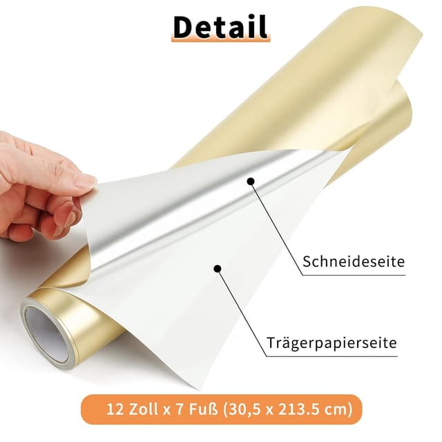 Detalle de IModeur galvanisierte Plotterfolie Vinyl Champagner (30,5 x 214 cm) – selbstklebend für Silhouette Cameo, Schilder & Deko
