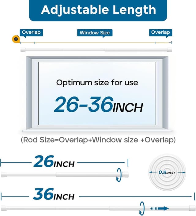Detalle 2 de AIZESI 2-Pack Spring Tension Rods (Adjustable 26–39 in) for Curtains, Doors & Windows — White