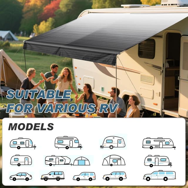 Detalle 2 de GEARMEISTER 19FT RV Awning Fabric Replacement (Black Fade, 18'2"), Heavy-Duty 4-Ply Vinyl Canopy Material