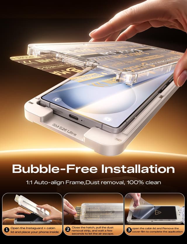 Detalle de MAGIC JOHN 2-Pack 3rd Gen Screen Protector for Samsung Galaxy S26 Ultra (One-Pull Install, 9H Glass)