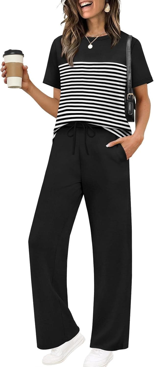 Detalle de WIHOLL Women’s 2-Piece Matching Set (Wide-Leg Pants & Top), Summer Outfit for Travel
