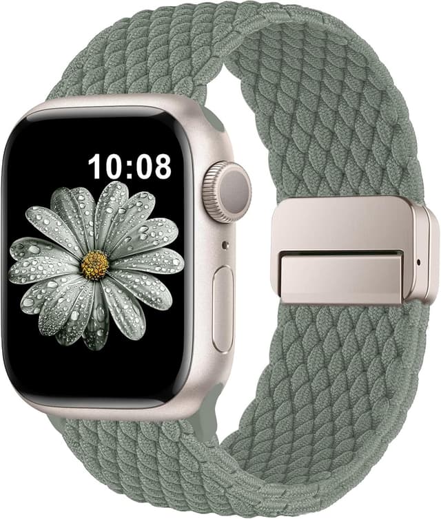 Detalle de DigiHero Braided Loop braided nylon Apple Watch strap with magnetic clasp (Sport stretch band) — compatible with 38–46mm