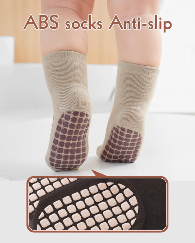 Detalle de Kyopp 5/10 Paar Baby- und Kleinkinder-Socken mit ABS-Noppen – rutschfeste Crew Socken (Tiermotive)