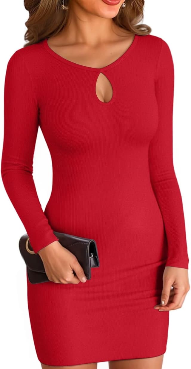 Detalle de VICHYIE Women Square Neck Ribbed Bodycon Dress