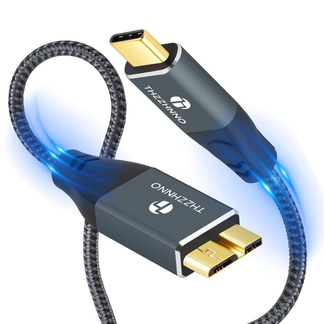 Detalle de Thzzhnno USB‑C auf Micro‑B Kabel (2 m) mit 5 Gbit/s – für externe Festplatten und Geräte mit Micro‑USB‑3.0