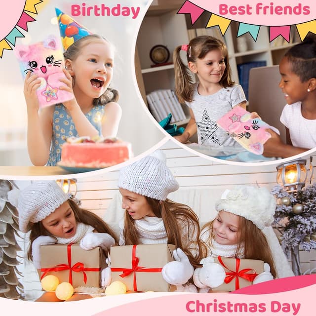 Thumbnail 6 de PrinBarBee Cat Diary for Girls with Lock and Keys (Tie-Dye Fuzzy Hardcover Notebook, 160 Double-Sided Pages) — A Star-Cat