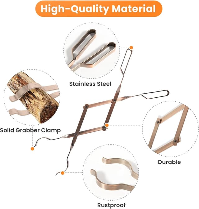 Detalle 2 de Uten pinze per caminetti in acciaio inox, lunghe 64 cm (25,2”): per legna e carbone, uso interno ed esterno