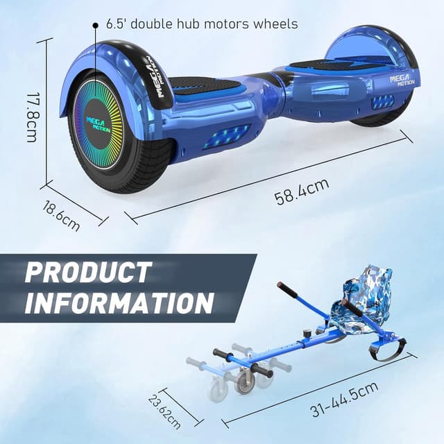 Detalle de MEGA MOTION Hoverboard 6,5 Zoll mit Sitz für Kinder (Bluetooth-Lautsprecher, LED-Radlicht)