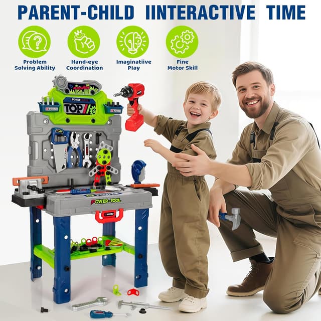 Thumbnail 6 de Kids Tool Bench Set with Electric Drill and Realistic Tools (132pcs) — 2-in-1 Workbench & Toolbox for Ages 3–5
