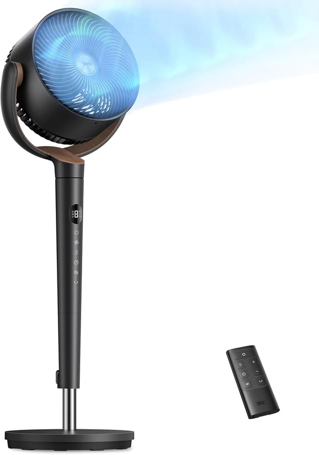 Detalle de Dreo Fan for Bedroom 120° Oscillating Standing Fan with DC Motor, 9 Speeds, 9H Timer (Quiet Pedestal Fan)