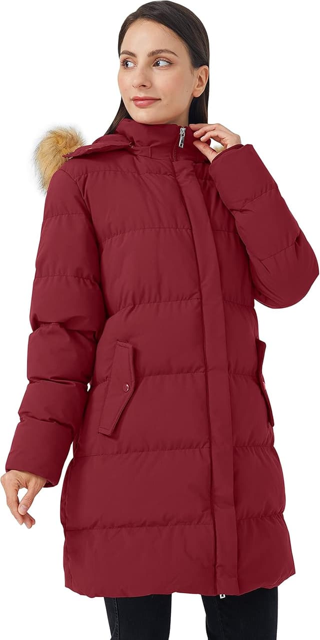 Detalle de WenVen Women’s Winter Warm Thicken Long Coat with Removable Faux Fur Hood