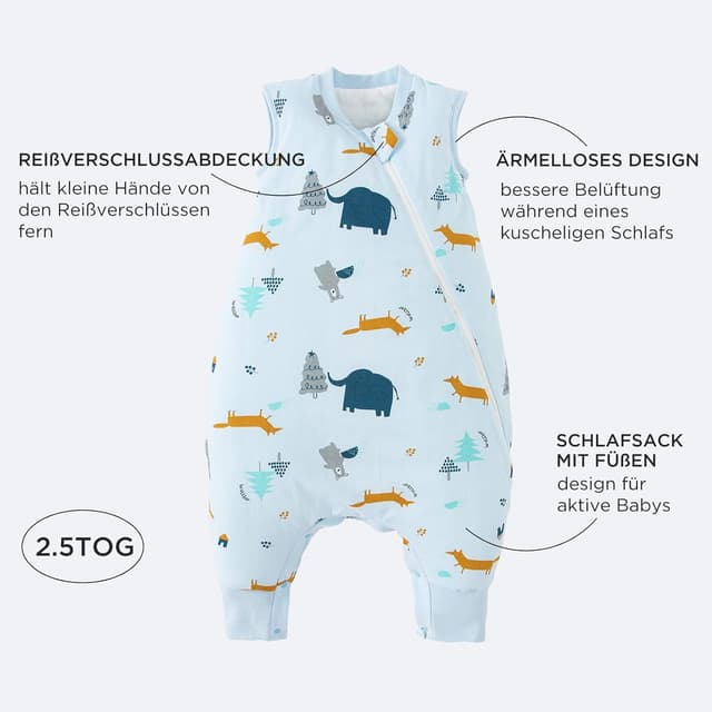 Detalle de Duomiaomiao sacco nanna invernale con piedi 2,5 tog 100% cotone (6-12 mesi) – Giungla di elefanti