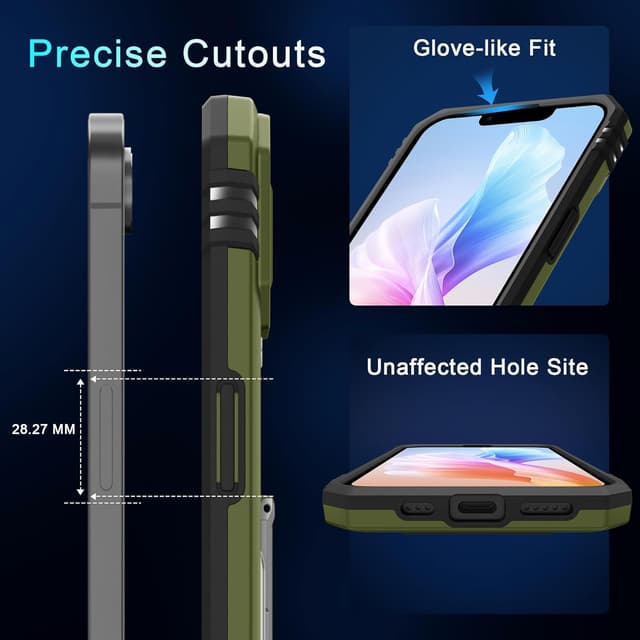 Detalle 2 de DEERLAMN Case for iPhone 17e / iPhone 16e 6.1-inch with Slide Camera Cover, Rotated Ring Kickstand (2-Pack Screen Protectors) - Olive Green