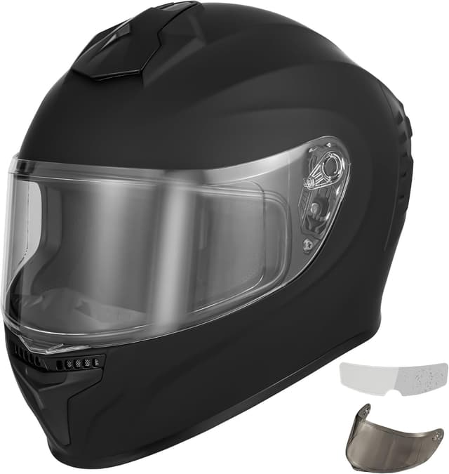 Detalle de Favoto Full Face Motorcycle Helmet with 2 Visors and Anti-Fog Film (DOT Approved), Matte Black, Size Large