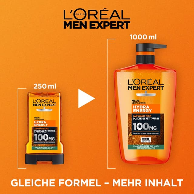 Detalle de L’Oréal Paris Men Expert XXXL Duschgel und Shampoo Hydra Energy (Taurin) – 1.000 ml