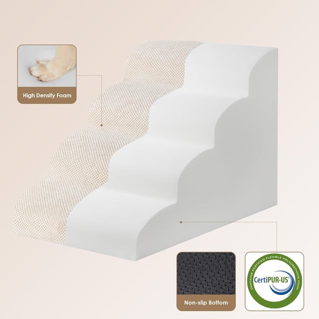 Detalle de EHEYCIGA Hundetreppe für kleine Hunde (4 Stufen, 50 cm hoch) – mit waschbarem Bezug, rutschfestem Boden, Beige