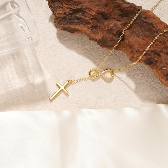 Detalle 2 de Kreuzkette Damen 14K Gold, 38 + 6 cm