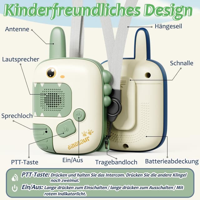 Detalle 1 de DQMOON Walkie Talkie Kinder Dino 300 m
