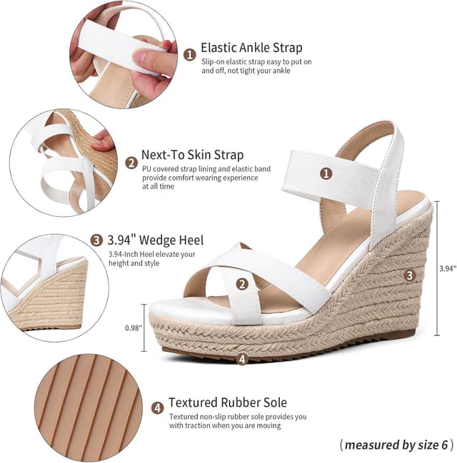 Detalle de mikarka Women’s Open Toe Espadrilles Wedge Sandal with Elastic Ankle Strap