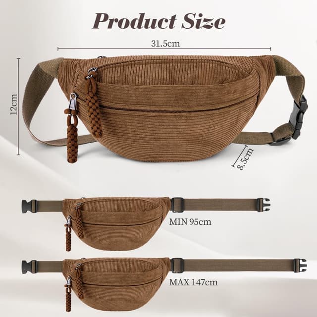 Detalle 2 de Aucuu Cord-Bauchtasche für Damen – kleine Umhängetasche im Retro-Style