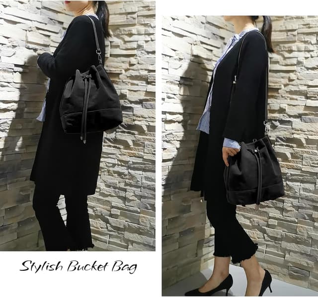 Detalle 2 de AFKOMST Bucket Bag for Women with Drawstring Closure and Adjustable Shoulder Strap