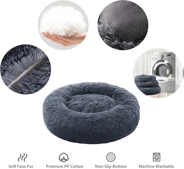 Detalle de YOJOGEE Donut Calming Dog Bed – Plush anti-anxiety pet bed with non-slip base (machine washable)