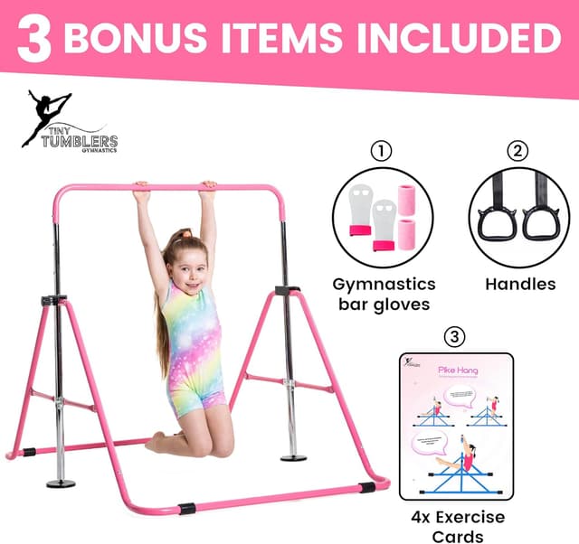 Detalle 2 de TINY TUMBLERS Gymnastics Bar with Rings & Hand Grips for Kids (Adjustable 90–150 cm)