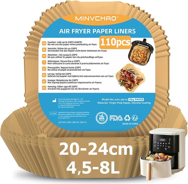 Imagen de Backpapier für Heißluftfritteuse 110 Stück 24 cm en OfertitasTOP