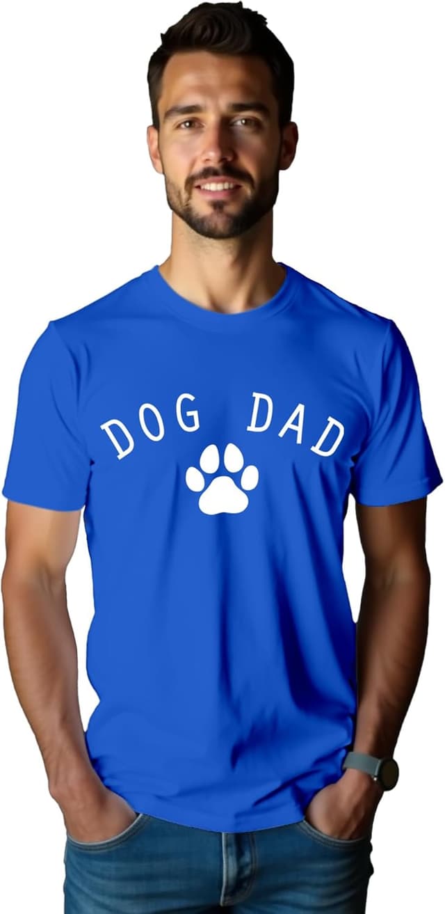 Detalle de Qskall Dog Dad T-Shirt for Men with “DOG DAD” Paw Print (Funny Dogfather Tee)