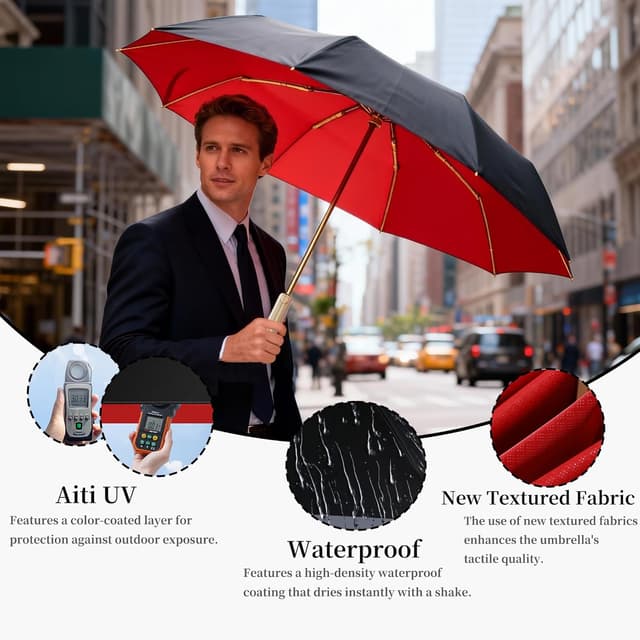 Detalle 2 de erised's bifrost Large Business Travel Folding Golf Umbrella with Auto Open/Close, UPF50+ and Zip Sleeve