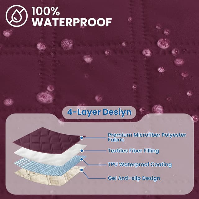 Detalle 2 de YSTELLAA Natale copripoltrona 1 posto impermeabile per relax reclinabile con braccioli Bordeaux