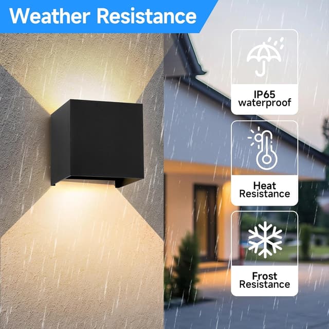 Detalle de Wisdom Line applique da parete interno/esterno 4 pezzi 9W 3000K bianco caldo IP65 con angolo regolabile 0-120° (nero)