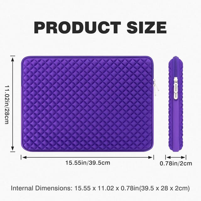 Detalle de RAINYEAR 15.6-inch laptop sleeve with diamond foam padding and fluffy lining (Purple)