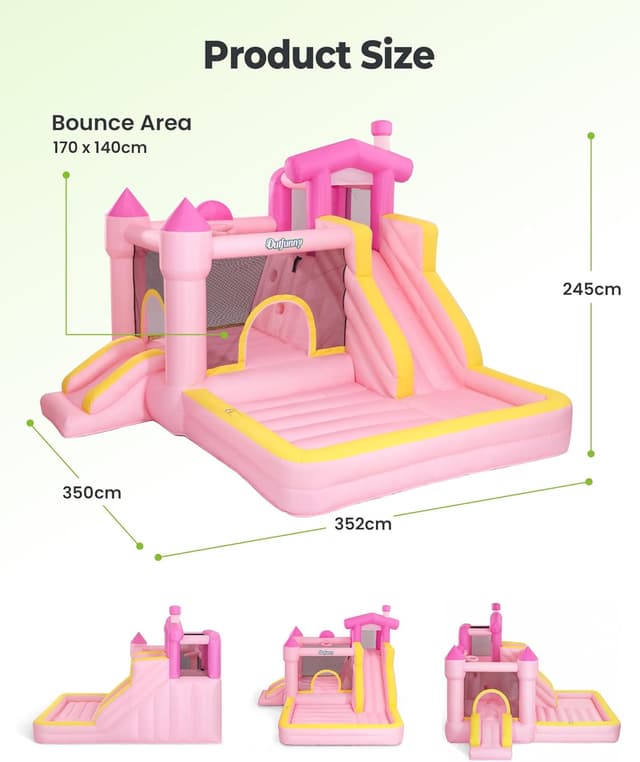 Detalle de Outfunny Inflatable Bouncy Castle with Slide, Bounce House for Children 3–12 (450W Blower) – Pink