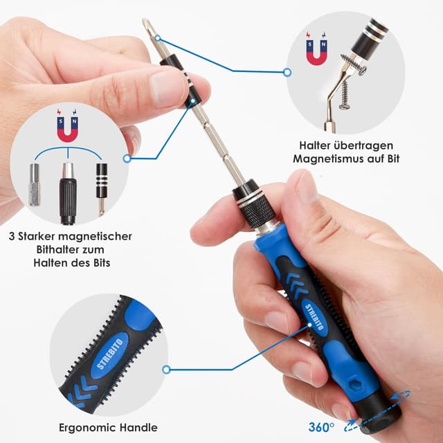 Detalle de STREBITO Elektronik-Präzisionsschraubendreher-Set 142-teilig mit 120 Bits und Magnet-Repair-Tools