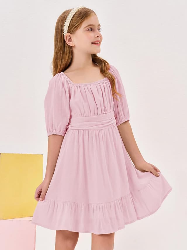 Detalle 1 de Girls Square Neck A-Line Dress for Summer