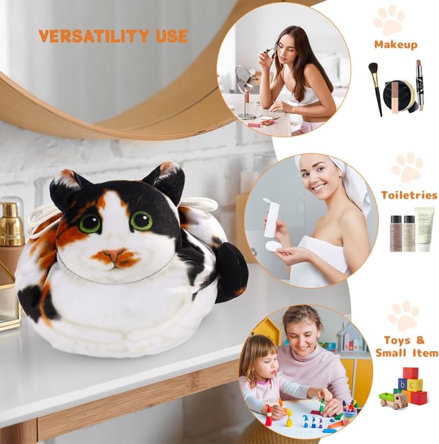 Detalle de Openhahaha Trousse Trucchi da Viaggio con coulisse a forma di gatto
