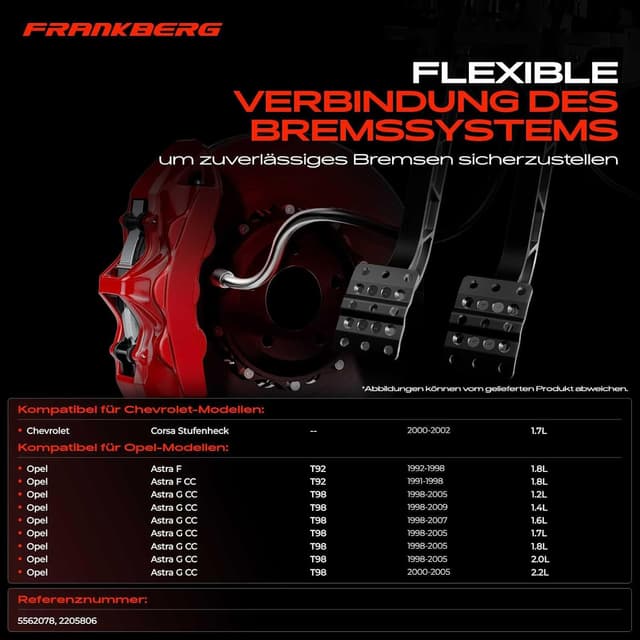Detalle de Frankberg 2x Bremsschlauch hinten (217 mm) – kompatibel u. a. mit Corsa, Astra G, Astra H und Zafira A