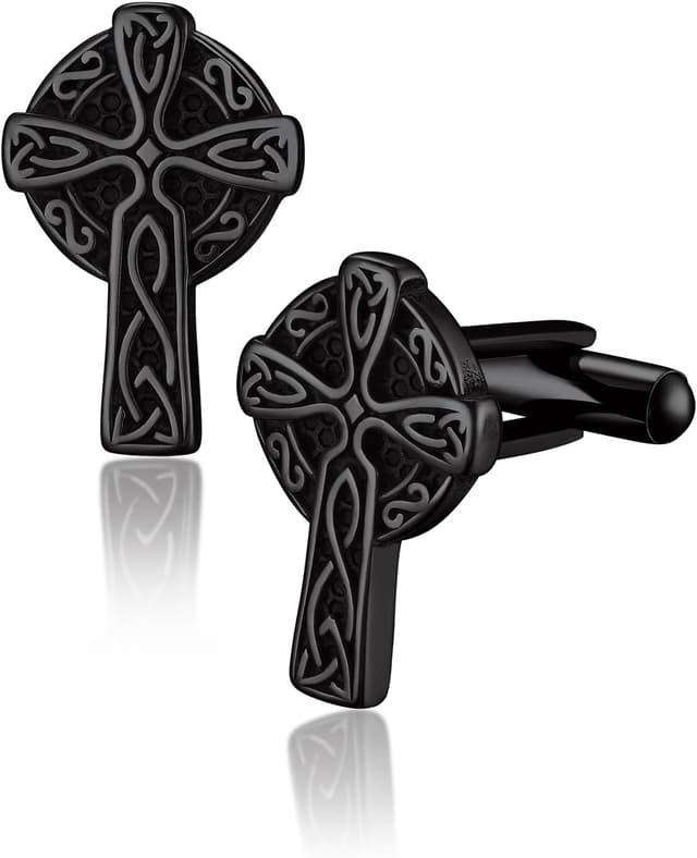 Detalle de Bandmax Manschettenknöpfe Herren aus Edelstahl im Wikinger-Design (Kreuz), silbern/schwarz