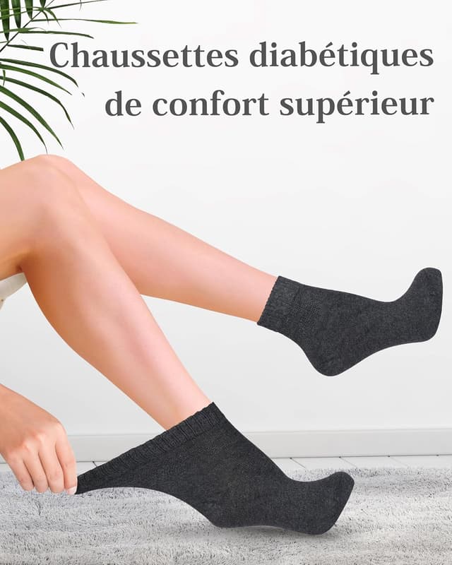 Detalle 2 de Lot de 4 paires de chaussettes pour diabétiques en bambou avec lycra (longueur cheville) – confort sans couture